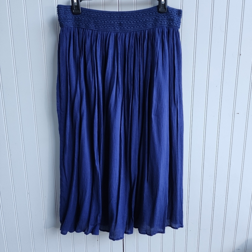 Gypsie Blu Women Blue Flowy Skirt Bohemian Stretchy Elastic Waist Midi Crinkle L